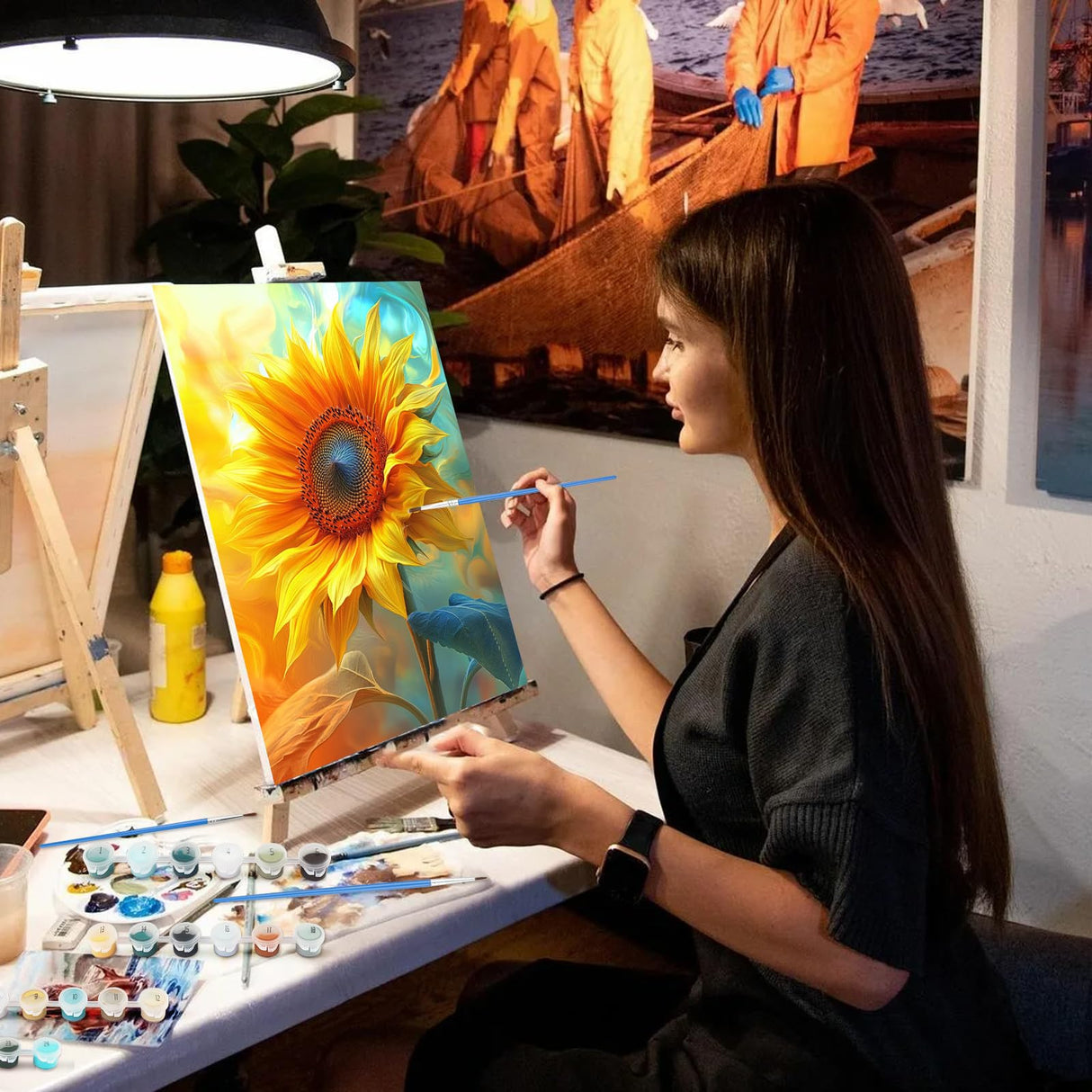 NEWENMO Paint by Numbers Kit for Adults, Sunflower Paint by Numbers on Canvas Unframed, Sunflower Paint by Numbers DIY Oil Painting Perfect for Beginner, Craft, Hobbies and Home Wall Decor 12x16 Inch NEWENMO