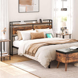 HOOBRO Headboard Queen Size, Headboard with 2 Outlets and 4 USB Ports, Adjustable Height, Storage Rack, Sturdy and Stable, Easy Assembly, Rustic Brown and Black HOOBRO