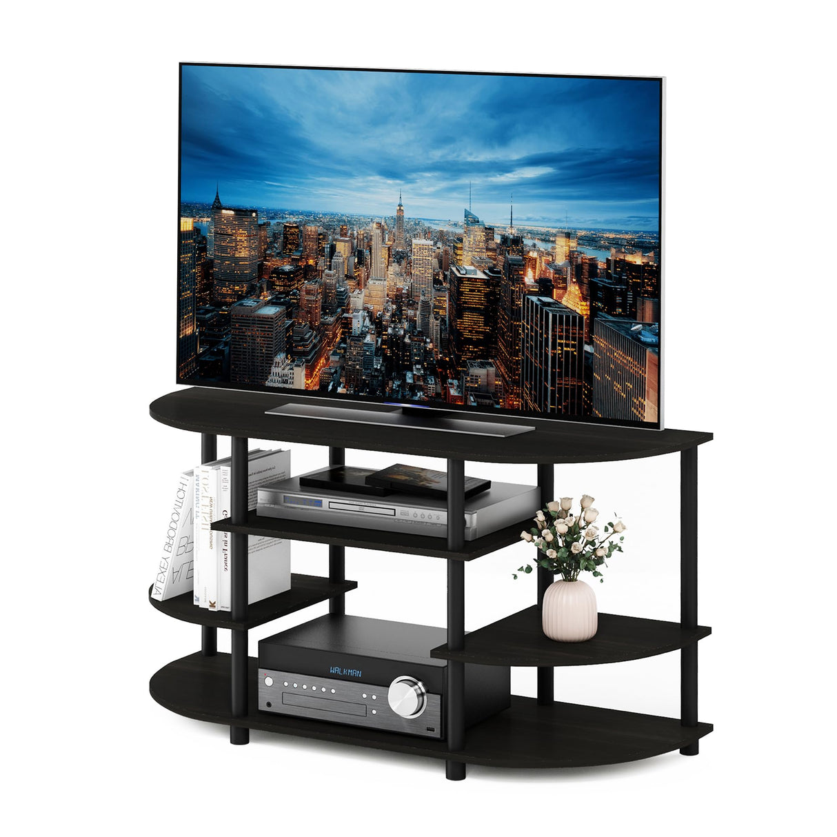 Furinno JAYA Simple Design Corner TV Stand, Espresso/Black Furinno
