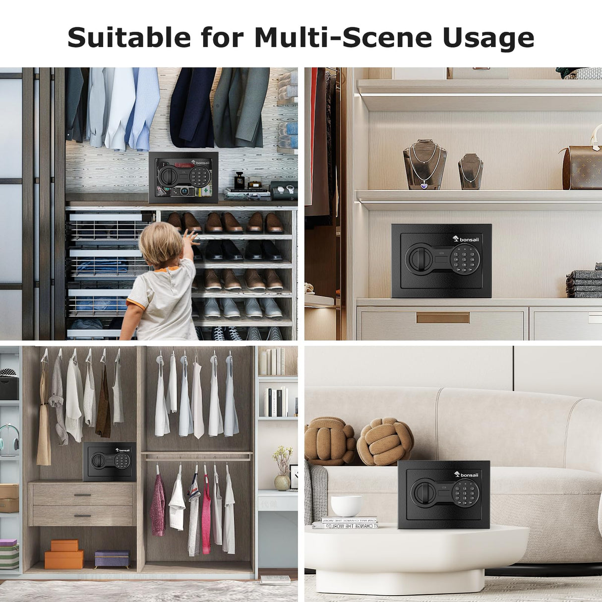 Bonsaii Safe Box with Electronic Keypad, Steel Security Lock Box with Key, 0.23 Cubic Feet, 9.06" W x 6.69" D x 6.69" H, Small Hidden Safe for Cash Jewelry bonsaii