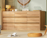 TEENFON 9 Drawer Dresser for Bedroom, 63" Wide Dressers & Chest of Drawers with Curved Profile Design, Wood Closet Storage Dressers Organizer for Bedroom, Living Room, Natural TEENFON