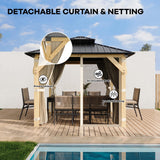 HarmonyHealth 10 x 10 Ft Wood Gazebo, Upgrade Wooden Frame, Double Galvanized Steel Roof, Hardtop Gazebo With Nettings And Curtains For Backyard, Patio, Garden And Lawn,Khaki HarmonyHealth