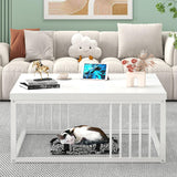 FOLUBAN White Coffee Table, Modern Rustic Wood and Metal Center Table, Industrial Simple Cocktail Tea Table for Living Room, 31.5 Inch FOLUBAN