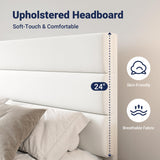 Allewie Modern King Size Platform Bed Frame with 4 Storage Drawers and Velvet Upholstered Headboard, Wooden Slats Support, Upholstered Mattress Foundation/No Box Spring Needed/Easy Assembly, White Allewie