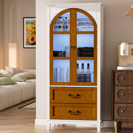 Spurgehom 71" Display Cabinet with Varoius Color APP Control RGB Light,Curio Cabinet with Tempered Glass Doors and Adjustable Shelf for Study Room, Pantry, Living Room Spurgehom