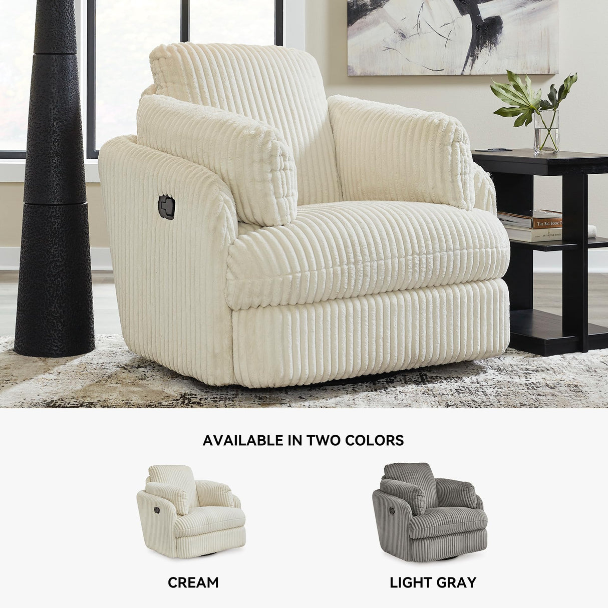 Signature Design by Ashley Tie-Breaker Cozy Contemporary Manual Press-Back Swivel Glider Rocker Recliner with 2 Bolster Pillows and Hidden Storage, White Signature Design by Ashley