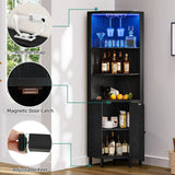 YITAHOME Black Corner Bar Cabinet with LED Lighting, Glass Holder & 5-Tier Storage Shelves YITAHOME