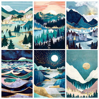 Binyuellr 6 Pack Diamond Art Kits for Adults,DIY 5D Full Drill Landscape Diamond Art Paintings, Diamond Painting Kit Gem Painting by Number Kits for Beginners, Home Wall Decor Gift 11.8×15.7inch