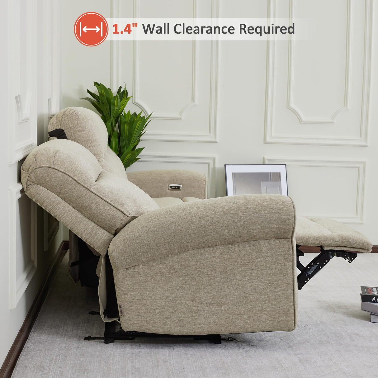 MCombo 87.8" Wall Hugger Power Reclining Sofa with Drop Down Table, 3-Seater Recliner Couch for Small Spaces Living Room RV, USB Ports, Fabric PR635M3 (Beige) MCombo