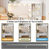 Maupvit 47.1" Makeup Vanity with Mirror and Lights,White Vanity Desk with Drawers and Shelves，Large Makeup Table with Glass Top，Bedroom Dressing Table Maupvit