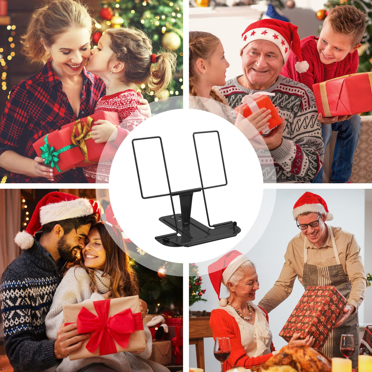 MSDADA Metal Book Stand for Desk, Adjustable Reading Rest Book Holder, Portable Cookbook Documents Holder, Sturdy Typing Stand for Recipes Textbooks Tablet Music Books with Page Clips (Black) MSDADA