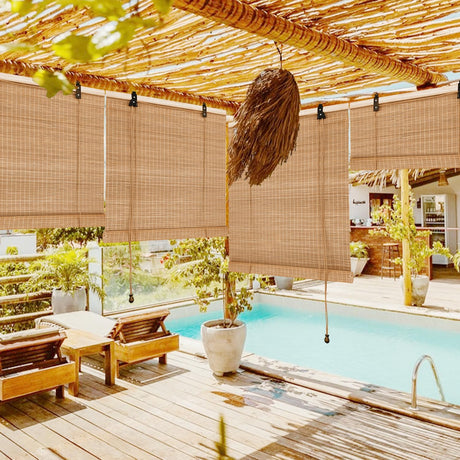 Lsjoaw Bamboo Blinds 26x72in/66x183cm Bamboo Roll Up Blind Shades Roller Window Shades Patio Shades Roll Up with Lift Bamboo Shades for Windows Porch Balcony Reed Shades,Carbonized Color Lsjoaw