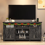 YITAHOME Farmhouse TV Stands for 75 Inch TV with Power Outlets, Entertainment Center with Sliding Barn Doors and Adjustable Shelves, TV Cabinet Media Console Table for Living Room, Dark Rustic Oak YITAHOME
