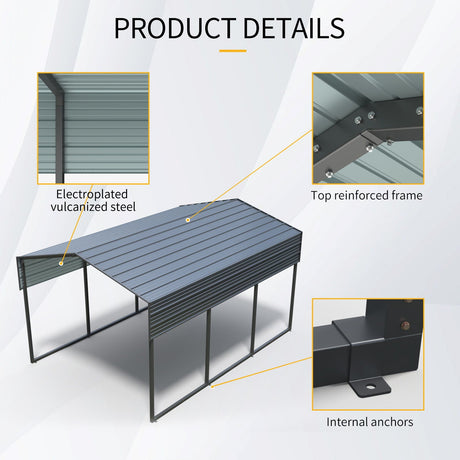 10 X 15 Ft Carport, Outdoor Carport, Heavy Duty Carport Canopy With Galvanized Steel Roof And Frame, Metal Carport Large Garage For Driveway Car, Truck - Charcoal HouseOfZazla