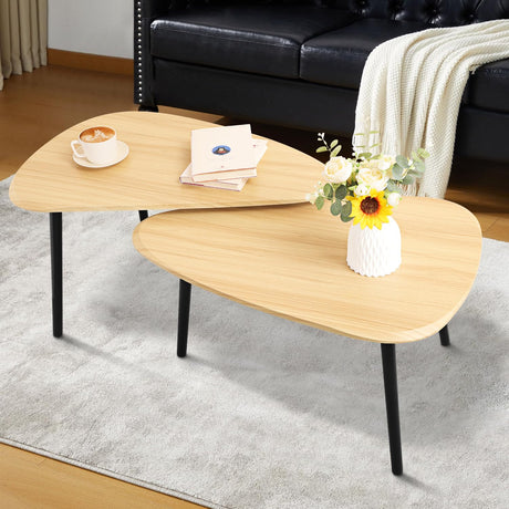 WDSHIYI Wood Nesting CoffeeTable Set of 2 Irregular Accent Table for Living Room Bedroom Industrial Small Stacking Side Tables for Couch,Natural WDSHIYI