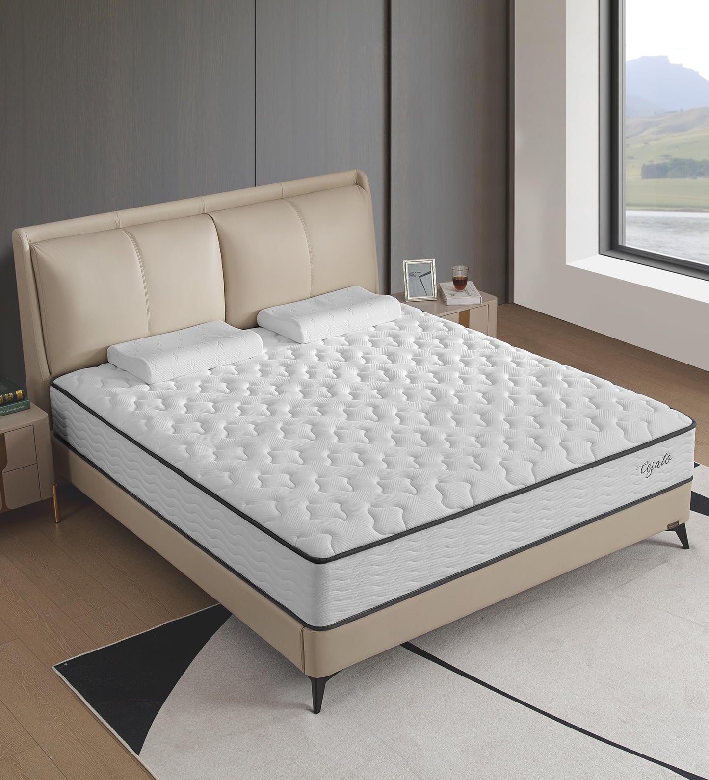 Cejato Queen Size Mattresses,10 Inch Memory Foam Hybrid Queen Mattresses in a Box White Mattress with Provide Sleep Support and Pressure Relief,Medium Firm,CertiPUR-US.