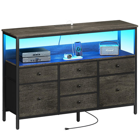 Yoobure TV Stand Dresser for Bedroom, 7 Fabric Drawers Entertainment Center, LED Dressers with Power Outlets, TV Stands for Living Room with Storage Shelf, TV Console Entertainment Stand up to 50" TV Yoobure