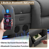 URRED Power Reclining Loveseat Sofa with Console, RV Couch Loveseat Recliner Sofa with Massage & Heat, LED Light, Cupholders, Bluetooth Speakers, USB Charge Ports, Outlets, Leathaire, Gray URRED