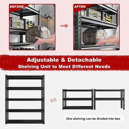 REIBII 72" H Garage Shelving 5-Tier Heavy Duty Storage Shelves 2000LBS Metal Storage Utility Rack for Commercial Warehouse Pantry Kitchen,Black,72" Hx 40" Wx18 D