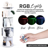 Luminous 4-Tier Revolving Bookshelf with LED Lights – Modern 360° Spinning Bookshelf Tower with Remote Control for Everyone | Space Saving Bookshelf Ideal for Any Room – Available in Black & White Generic