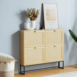 NVETHM Shoe Cabinet, Shoe Storage Cabinet with 4 Flax Flip Drawers and Mental Legs,Shoe Rack Free Standing Shoe Organizer for Entryway, Living Room (Natural) NVETHM