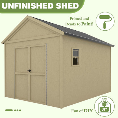 Yardenaler 12x8.7 FT Wood Outdoor Storage Shed, DIY Garden Tool Shed Kit with Waterproof Metal Roof, Lockable Door and Vents, Backyard and Patio, Natural - WoodArtSupply