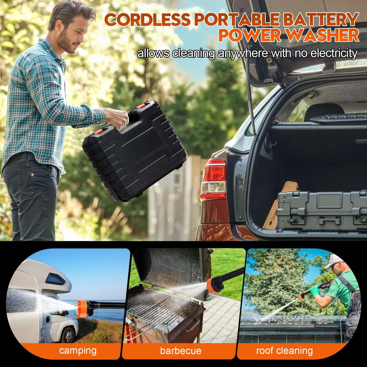 Lemolify 6000mAh Battery Pressure Washer, Electric Power Washer Cordless, Portable Car Pressure Washer Handheld with 6-in-1 Nozzle,17FT Drain Hose, Power Cleaner for Patio Floor Fence Deck,2 Battery Lemolifys