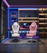 Gaming Chair with Footrest, Ergonomic Computer Chair, PU Breathable Material with Headrest and Lumbar Support, Suitable for Silla Gamer and Adults (White) Gamtimer