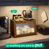 kiplant Bread Box for Kitchen Counter, Large Bamboo Bread Storage Container with Wavy Arcylic Transparent Door, Bamboo Wooden Farmhouse Bread Box for Your House (Brown) kiplant