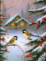 SKRYUIE 5D Diamond Painting Snow and Tree Birds in Winter Full Drill by Number Kits, DIY Rhinestone Pasted Paint with Diamond Set Arts Craft Decorations (12x16inch) SKRYUIE