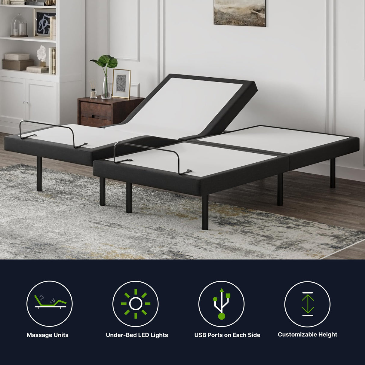 GhostBed Adjustable Bed Frame Split King 14" Cooling Memory Foam Mattress - Adjustable Electric Bed Base with Zero Gravity and Massage – Split King Adjustable Base with Mattress GhostBed