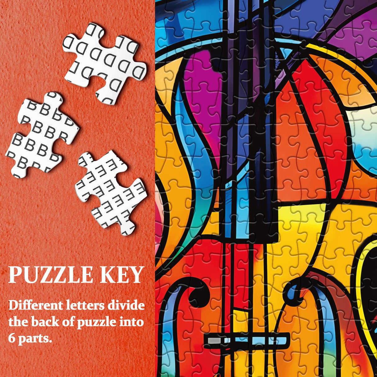 Stained Glass Music Puzzle for Adults 1000 Pieces, Colorful Art Jigsaw Puzzle, Piano Violin Puzzle BBOLDIN