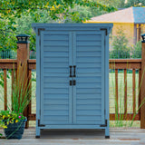 MCombo Outdoor Wood Storage Cabinet, Small Size Garden Wooden Tool Shed with Double Doors, Outside Tools Cabinet for Backyard (24.6”x 18.3”x38.2”) 0985 (Blue) MCombo