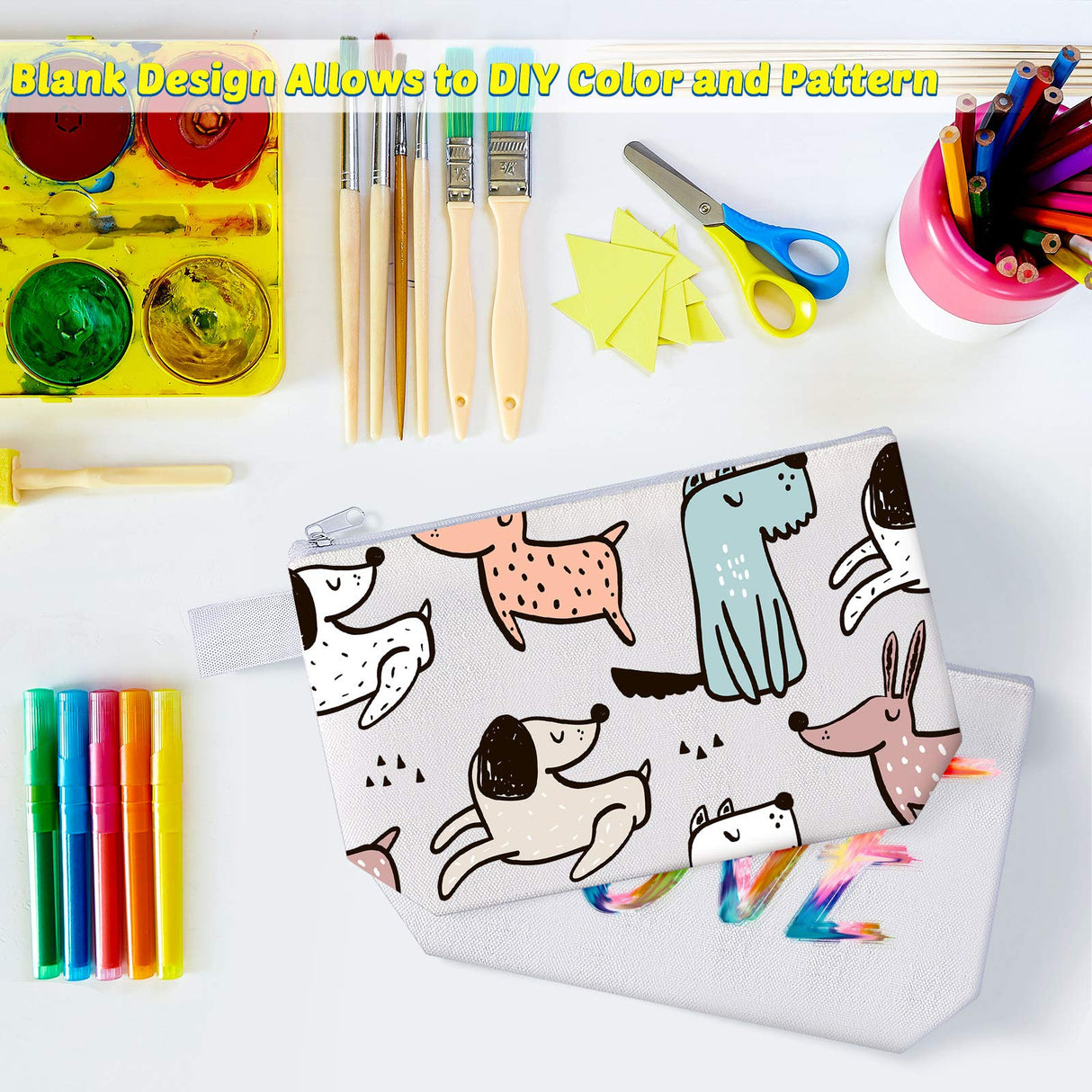 Weewooday 12 Pieces Canvas Makeup Bags for Women Plain Cosmetic Pouch with Zipper Blank DIY Bags for Travel Wedding Teacher Women Toiletry Makeup Cosmetic Stationery(White) Weewooday