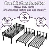 Duxelifin Triple Bunk Bed with LED Lights,Metal Bunk Beds Convertible to 3 Beds with Charging Station,Heavy Duty Bunk Bed Frame with Guardrails and Ladder, for Kids Teens(Black) ﻿ Duxelifin