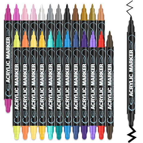 Acrylic Paint Markers, 24 Colors Paint Pens Acrylic Markers, Dual Tip with Dot & Fine Point Acrylic Paint Pens for Rock Painting, Wood, Canvas, Glass, Stone, Ceramic– Art Supplies & Craft Supplies. Amafgle