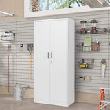 iDEKAI Metal Storage Cabinet with Lock, 72" Garage Storage Cabinets with 2 Lockable Doors and 4 Adjustable Shelves,Tall File Cabinet, Tool Cabinet for Office,Home,Garage,Gym,School (White) iDEKAI