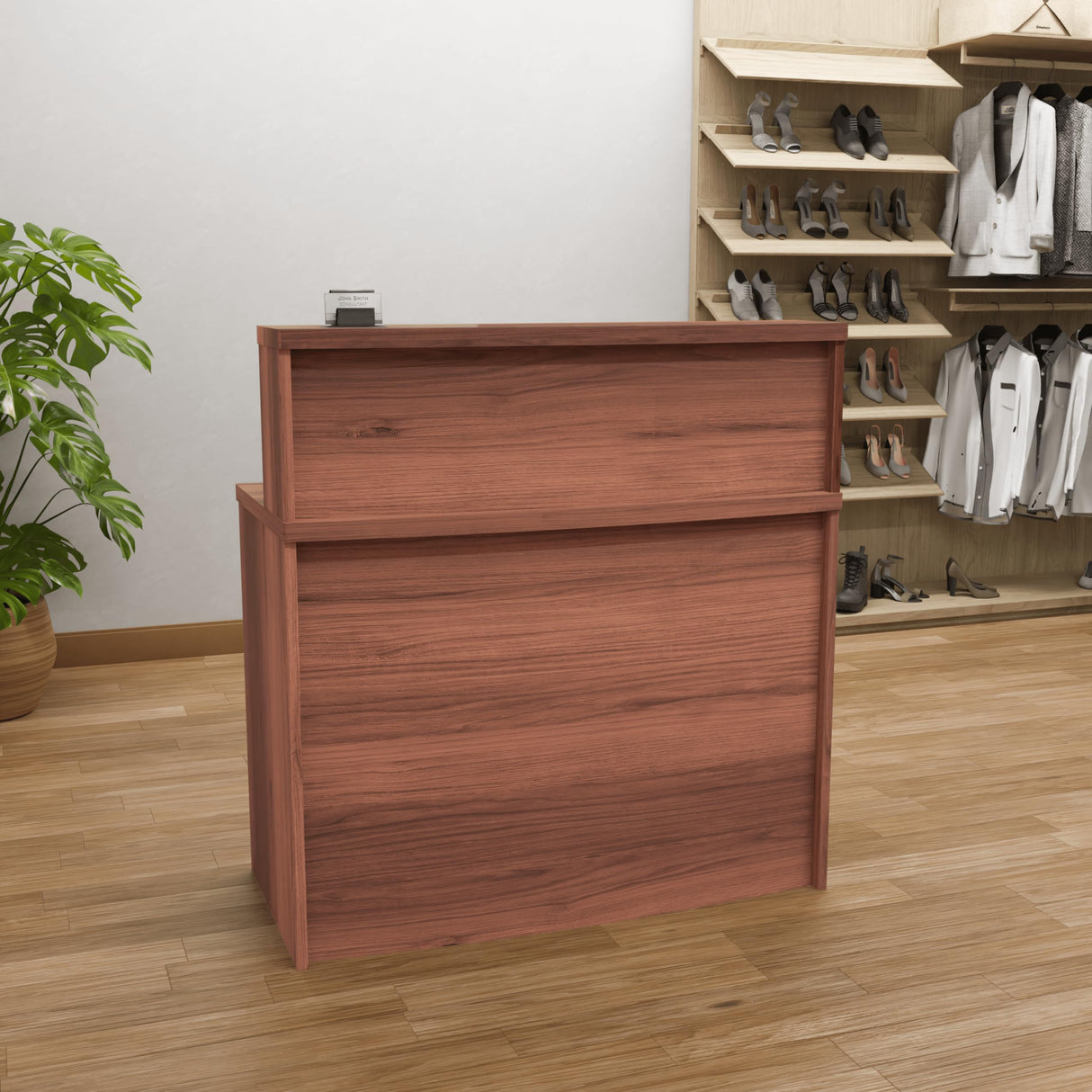 UGOS Mono Walnut Modern Reception Desk w/Transaction Counter | Laminate Desktop | Multifunctional Standing Front Desk for Home, Office, Salon, Spas, and Lobby (40 inch (100 cm)) UGOS