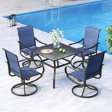MFSTUDIO Patio Table and Chairs Set of 4, Outdoor Dining Set with Metal Table and Swivel Chairs, 5 Piece Patio Furniture Set for Deck/Backyard/Poolside/Garden MFSTUDIO