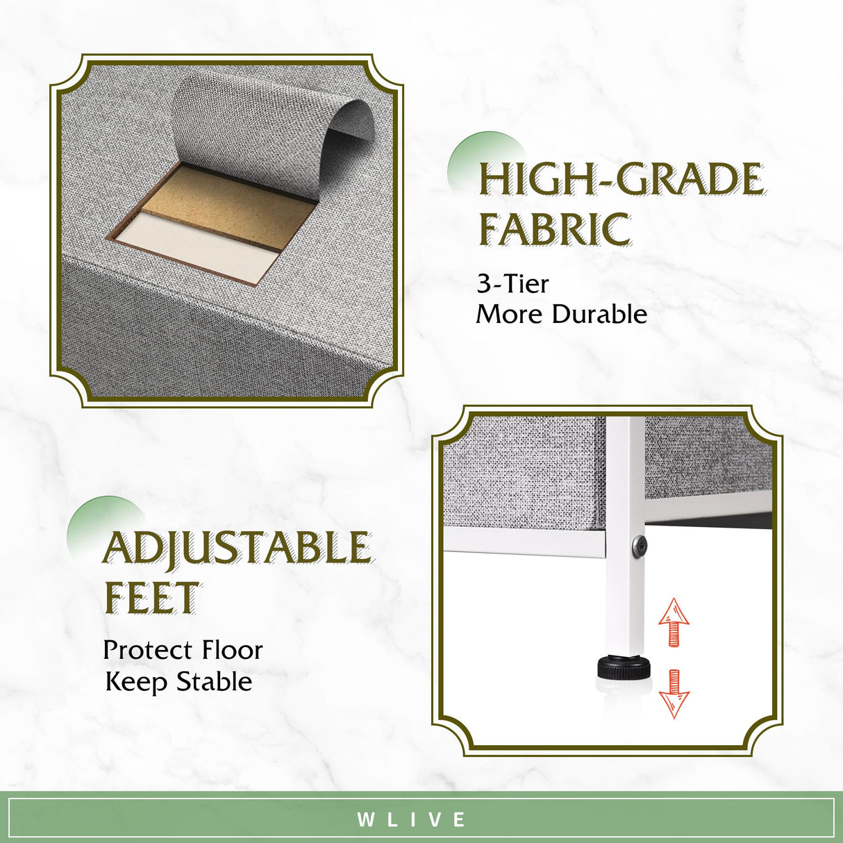 WLIVE Dresser for Bedroom with 5 Drawers, Wide Bedroom Dresser with Drawer Organizers, Chest of Drawers, Fabric Dresser for Living Room, Closet, Hallway, Light Grey WLIVE