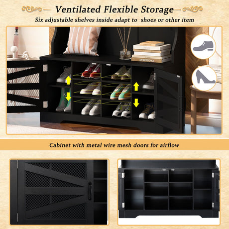 Entryway Bench With Coat Rack, 3 In 1 Design And Adjustable Shelves HouseOfZazla
