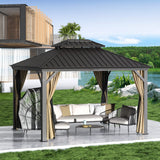 Gazebo 10' x 12' with Mosquito Net and Privacy Sidewalls, Patio Aluminum Permanent Gazebo, All Weatherproof Outdoor Hardtop Metal Gazebos MOWOX POWER