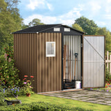 MistMo 6X4FT Outdoor Steel Storage Shed with Lockable Doors, One Window,Ideal for Garden, Backyard, Patio Storage,Brown Mistmo
