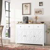 finetones Buffet Cabinet with Storage, 47.3” Farmhouse Sideboard Buffet Cabinet, White Kitchen Cabinet Display Cabinet with 3 Drawers and 3 Doors, Wood Coffee Bar Cabinet for Kitchen Dining Room finetones