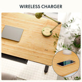 SANODESK Standing Desk with Drawer,Dual Motor 3 Stage Electric Height Adjustable Home Office Desk with Storage & Wireless Charging, 55 inch Bamboo Tabletop/Black Frame SANODESK