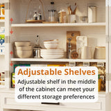 IRONCK Farmhouse Kitchen Pantry Cabinet, 72" Height Tall Freestanding Cupboard with Sliding Storage Rack and 6 Hanging Shelves for Kitchen, Dining Room, White IRONCK