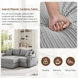 Deep Seat Modular Sectional Sofa Cloud Couch with Movable Ottoman, Corduroy Upholstered Oversized Loveseat Convertible Sleeper Sofabed Lounge Daybed w/Cup Holders & 2 USB Ports & Phone Holder Eafurn