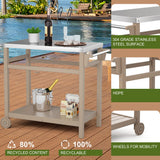 TORVA Outdoor Prep Grill Carts, 303 Stainless Steel Tabletop with High Load Capacity Portable BBQ Table, HDPE Durable Frame 2-Tier Storage Cart, Wood TORVA