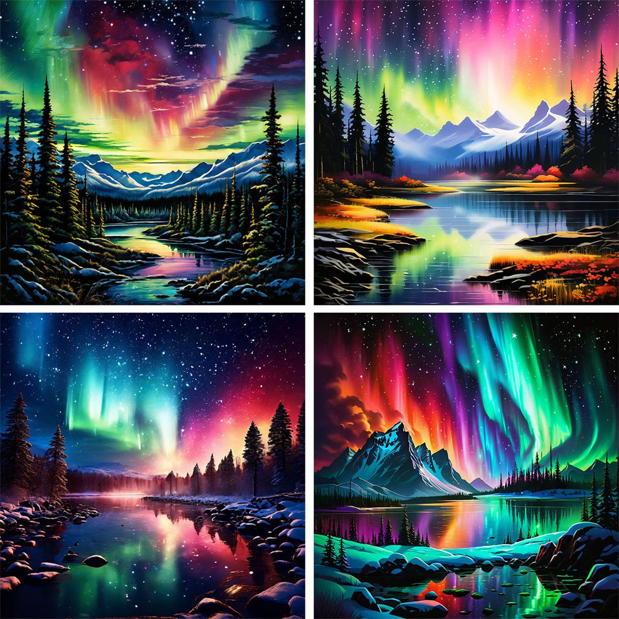 OFRKE 4 Pack Aurora Diamond Painting Kits for Adults Beginner,5D Diamond Art Painting,DIY Full Drill Crystal Rhinestone Arts and Crafts,Gem Art Aurora Painting with Diamond Home Wall Decor 12x12in OFRKE