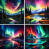 OFRKE 4 Pack Aurora Diamond Painting Kits for Adults Beginner,5D Diamond Art Painting,DIY Full Drill Crystal Rhinestone Arts and Crafts,Gem Art Aurora Painting with Diamond Home Wall Decor 12x12in OFRKE